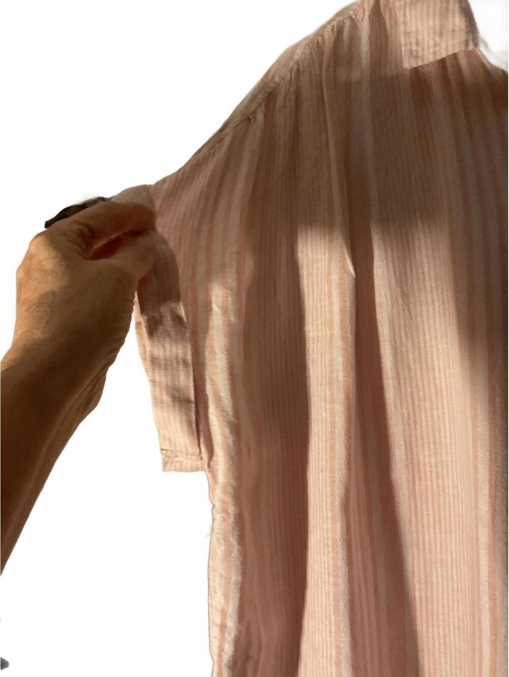Time and Tru Oversized Pink Striped Linen Blend Button Up Shirt Size 2X - Picture 5 of 8